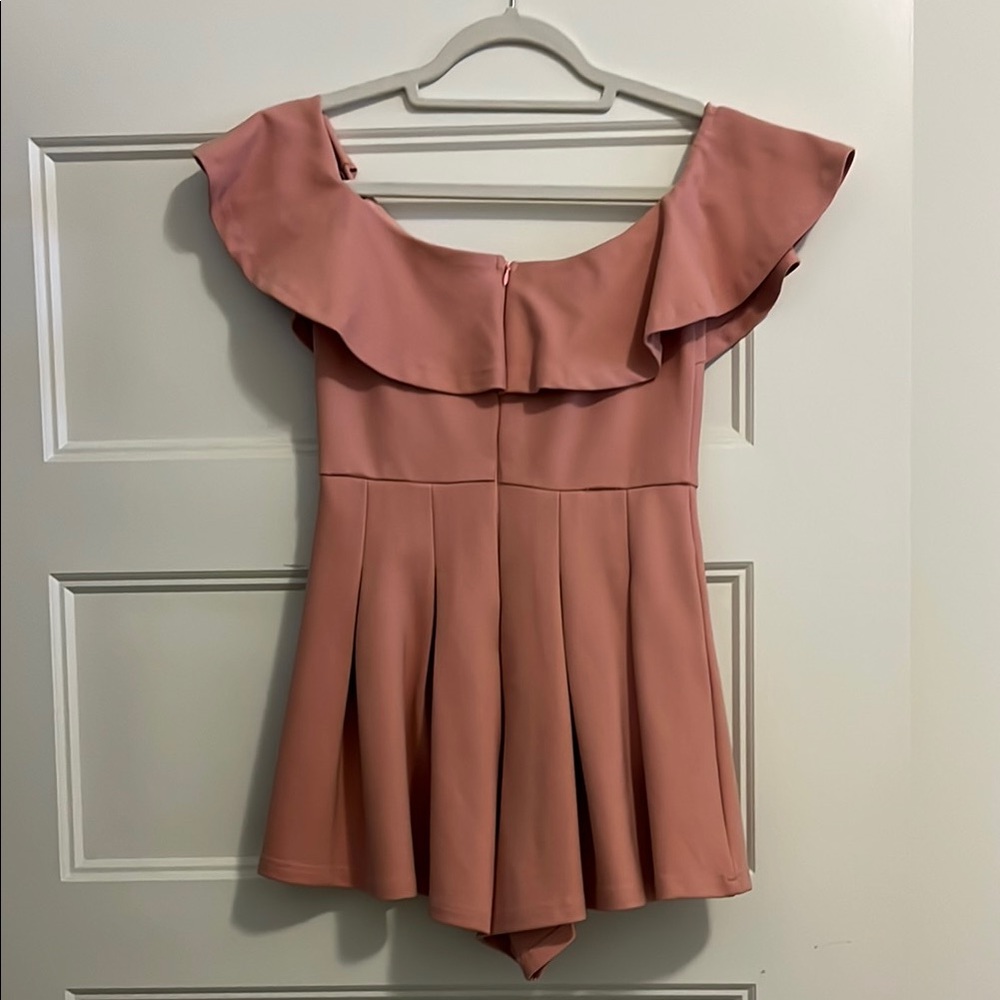 Pink Off-Shoulder Ruffle Romper - Picture 2 of 3